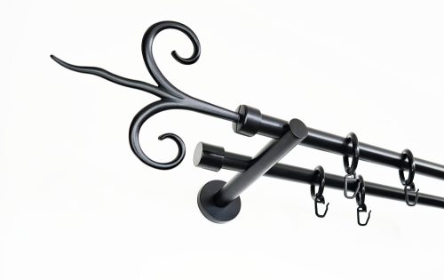 Kecskemét fekete 2 rudas fém karnis szett - modern tartóval - 200 cm