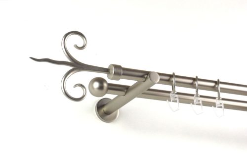 Kecskemét nikkel-matt színű 2 rudas fém függönykarnis szett modern tartókkal - 160 cm