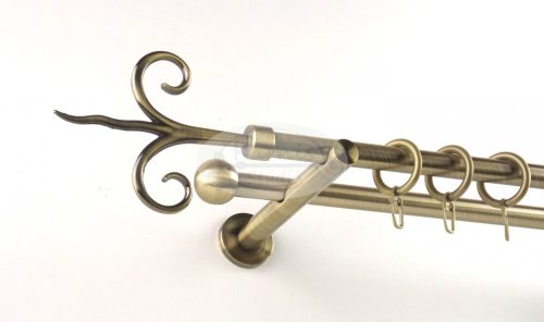 Kecskemét óarany színű 2 rudas fém függönykarnis szett modern tartókkal - 240 cm