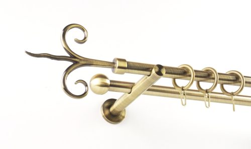 Kecskemét óarany színű 2 rudas fém függönykarnis szett modern tartókkal - 320 cm