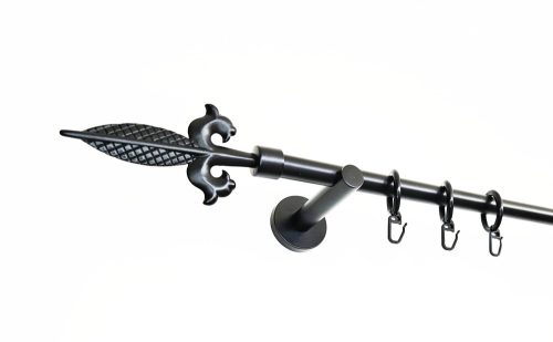 Siófok fekete 1 rudas fém karnis szett - modern tartóval - 200 cm