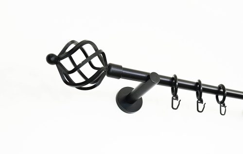 Szeged fekete 1 rudas fém karnis szett - modern tartóval - 200 cm