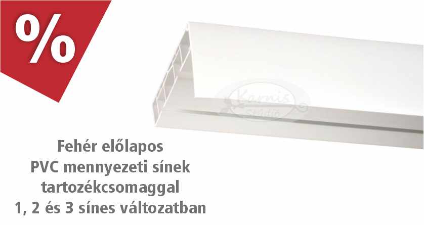 Fehér előlapos műanyag mennyezeti sínek tartozékcsomaggal több méretben - januárban kedvezményes áron - www.karnisstudio.hu
